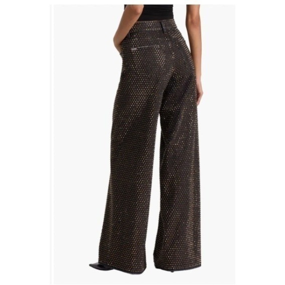 Alice + Olivia Black Gold Metallic Studded High Rise Wide Leg Jeans Glam NWT 28 - Picture 9 of 10